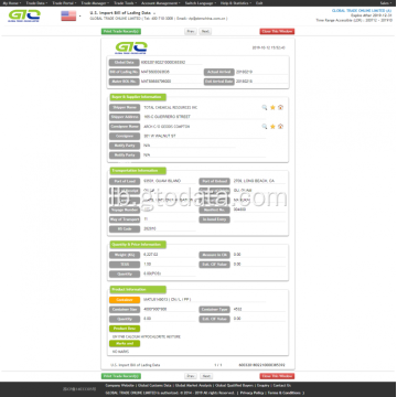 Kalzium Hypochoritite-USA Import Daten Probe